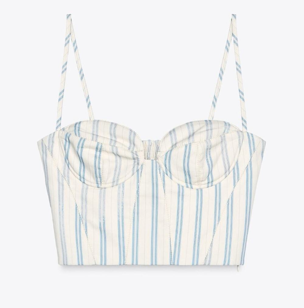 Zara stripe spaghetti strap bustier/corset crop top womens size Medium NWOT